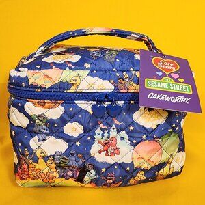 Cakeworthy Care Bears x Sesame Street Quilted Blue Cosmetic Bag Makeup Travel